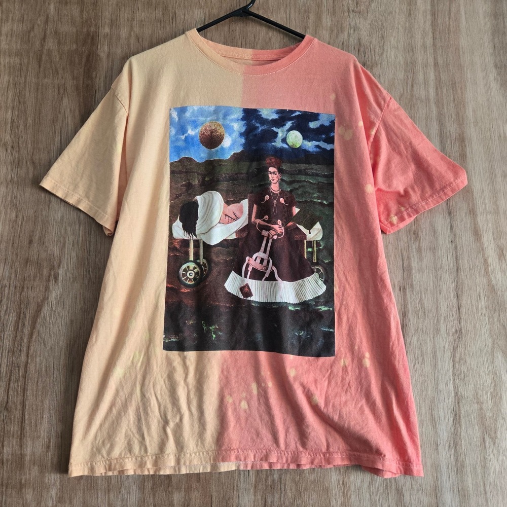 Frida Kahlo Self Portrait Tree of Hope Remain String Graphic Tee Pink Peach XL